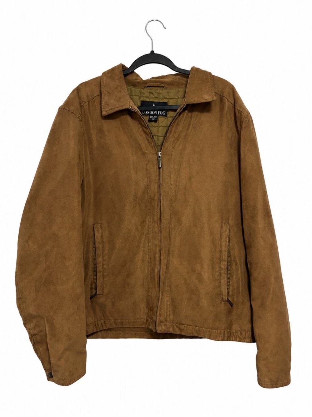 Vintage London Fog Brown Faux Suede Zip Jacket Men’s Large Fleece Lined